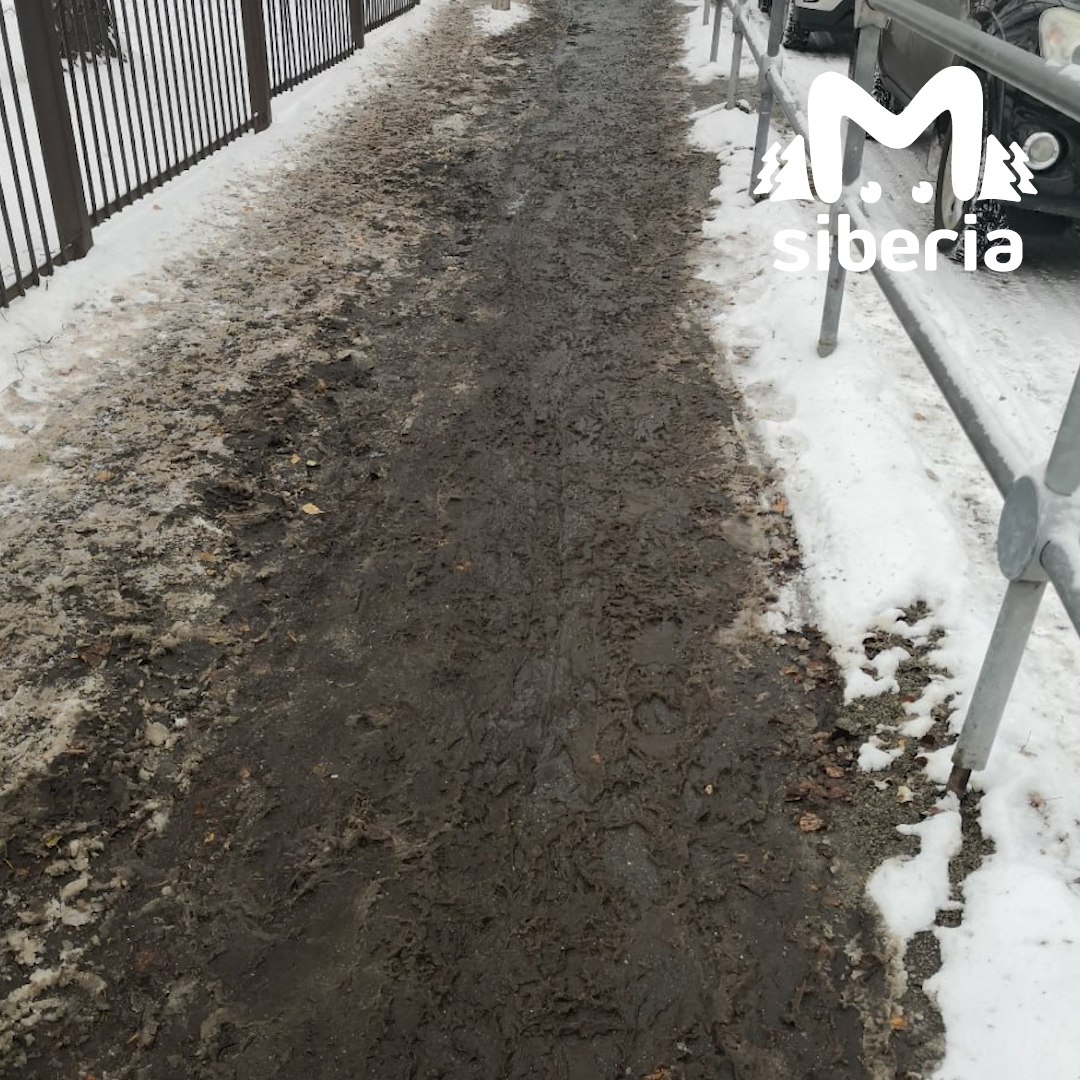 Смесью, превратившей снег в грязную жижу, засыпали тротуар в новосибирском Академгородке Смесью, превратившей снег в грязную жижу, засыпали тротуар в новосибирском Академгородке