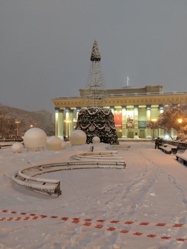 Главную новогоднюю ёлку украшают перед оперным театром