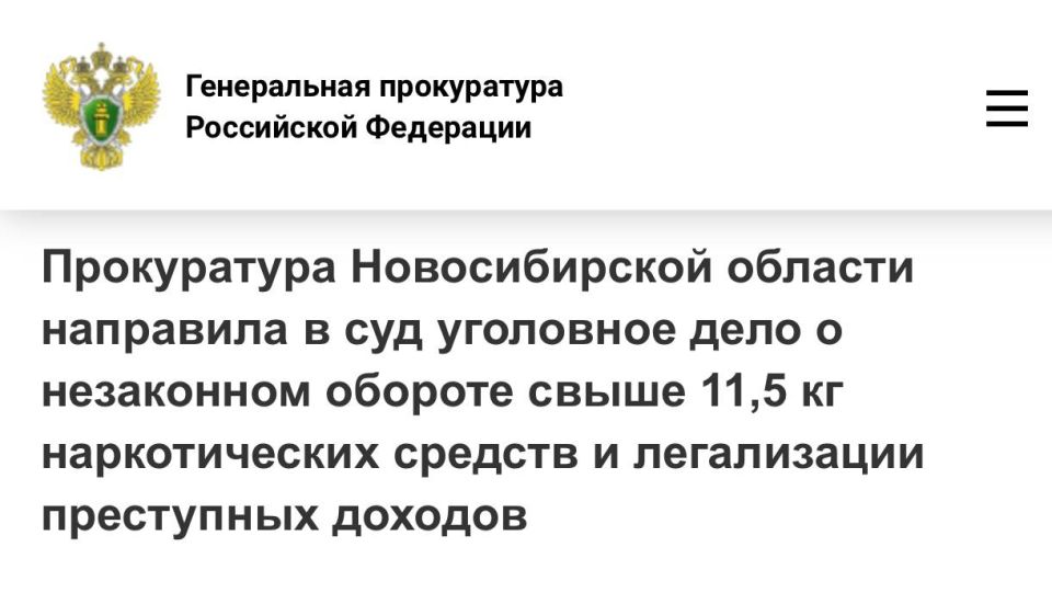 Прокуратура Новосибирской области направила в суд уголовное дело о незаконном обороте свыше 11,5 кг наркотических средств и легализации преступных доходов