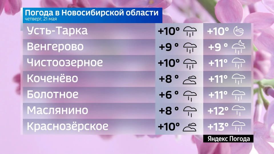 Прогноз погоды на 21 мая 2026 года в Новосибирской области Прогноз погоды на 21 мая 2026 года в Новосибирской области