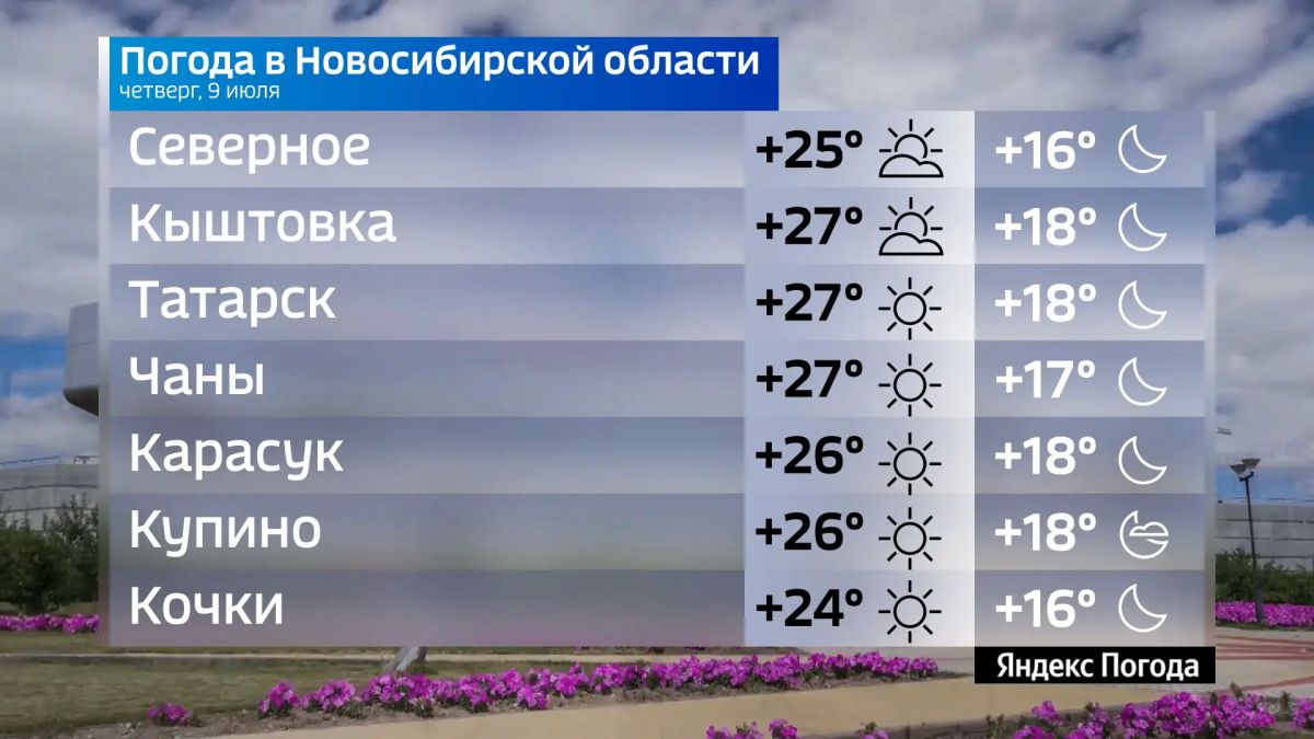 Прогноз погоды на 9 июля 2026 года в Новосибирской области Прогноз погоды на 9 июля 2026 года в Новосибирской области