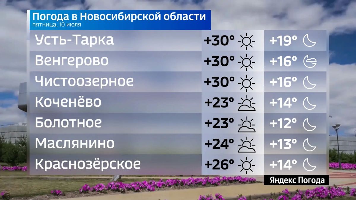 Прогноз погоды на 10 июля 2026 года в Новосибирской области Прогноз погоды на 10 июля 2026 года в Новосибирской области