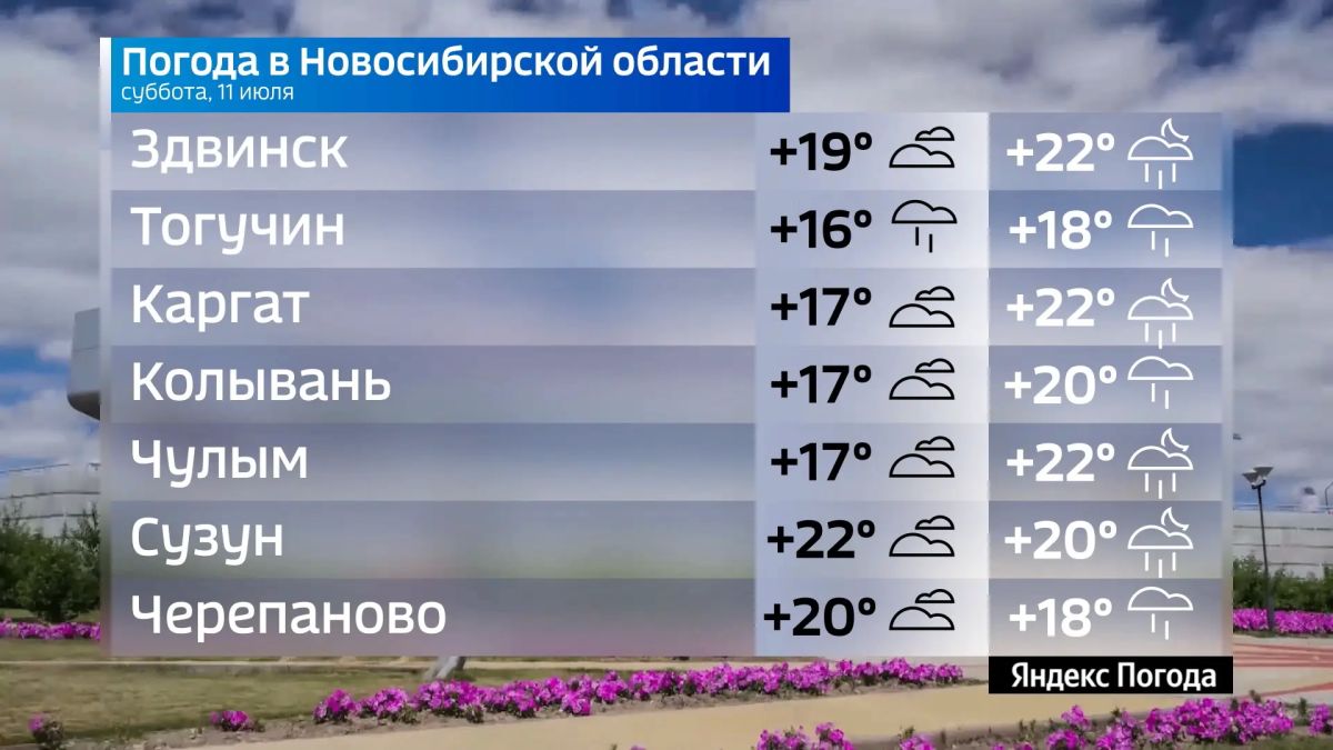 Прогноз погоды на 11 июля 2026 года в Новосибирской области Прогноз погоды на 11 июля 2026 года в Новосибирской области