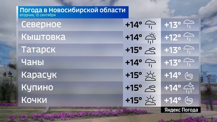 Прогноз погоды на 15 сентября 2026 года в Новосибирской области Прогноз погоды на 15 сентября 2026 года в Новосибирской области