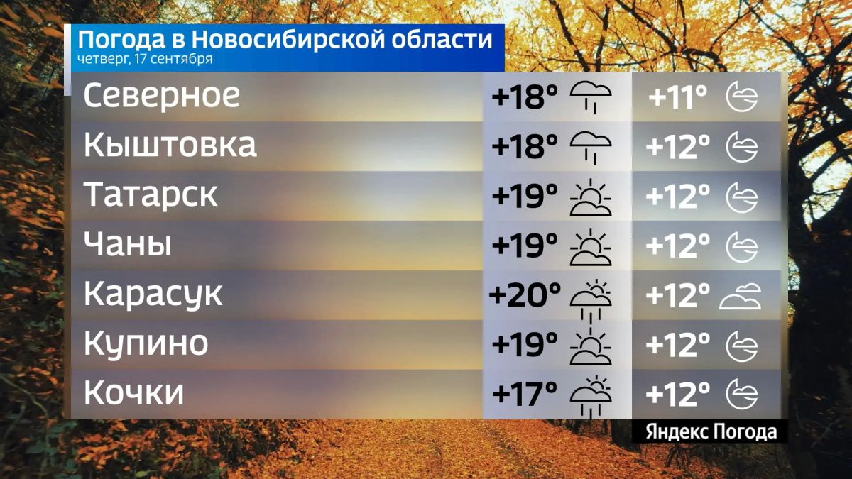 Прогноз погоды на 17 сентября 2026 года в Новосибирской области Прогноз погоды на 17 сентября 2026 года в Новосибирской области