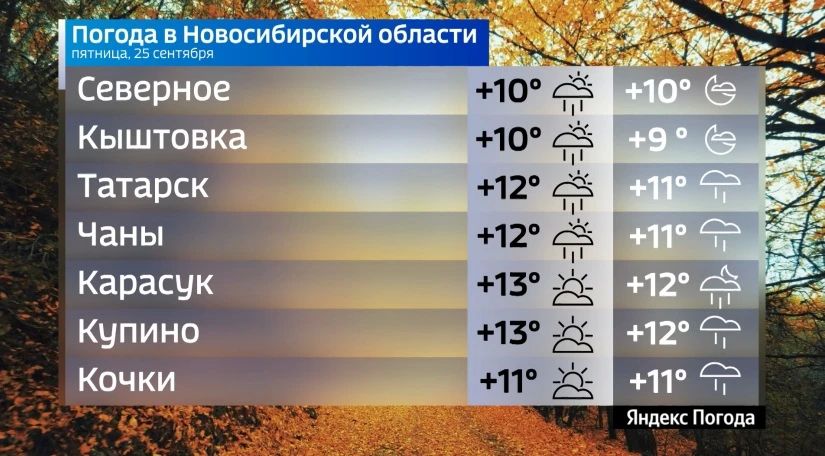 Прогноз погоды на 25 сентября 2026 года в Новосибирской области Прогноз погоды на 25 сентября 2026 года в Новосибирской области