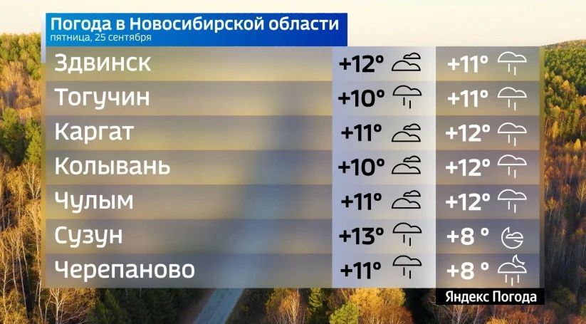 Прогноз погоды на 25 сентября 2026 года в Новосибирской области Прогноз погоды на 25 сентября 2026 года в Новосибирской области