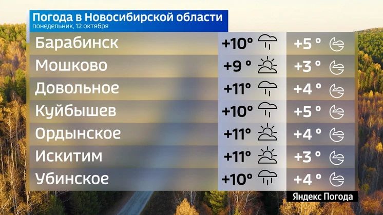 Прогноз погоды на 12 октября 2026 года в Новосибирской области Прогноз погоды на 12 октября 2026 года в Новосибирской области