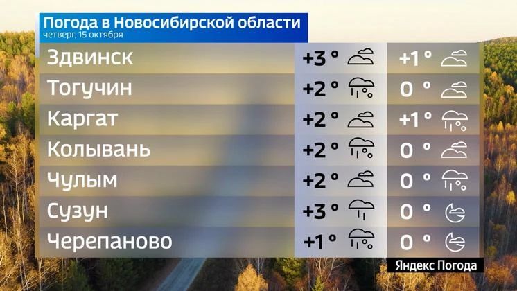 Прогноз погоды на 15 октября 2026 года в Новосибирской области Прогноз погоды на 15 октября 2026 года в Новосибирской области