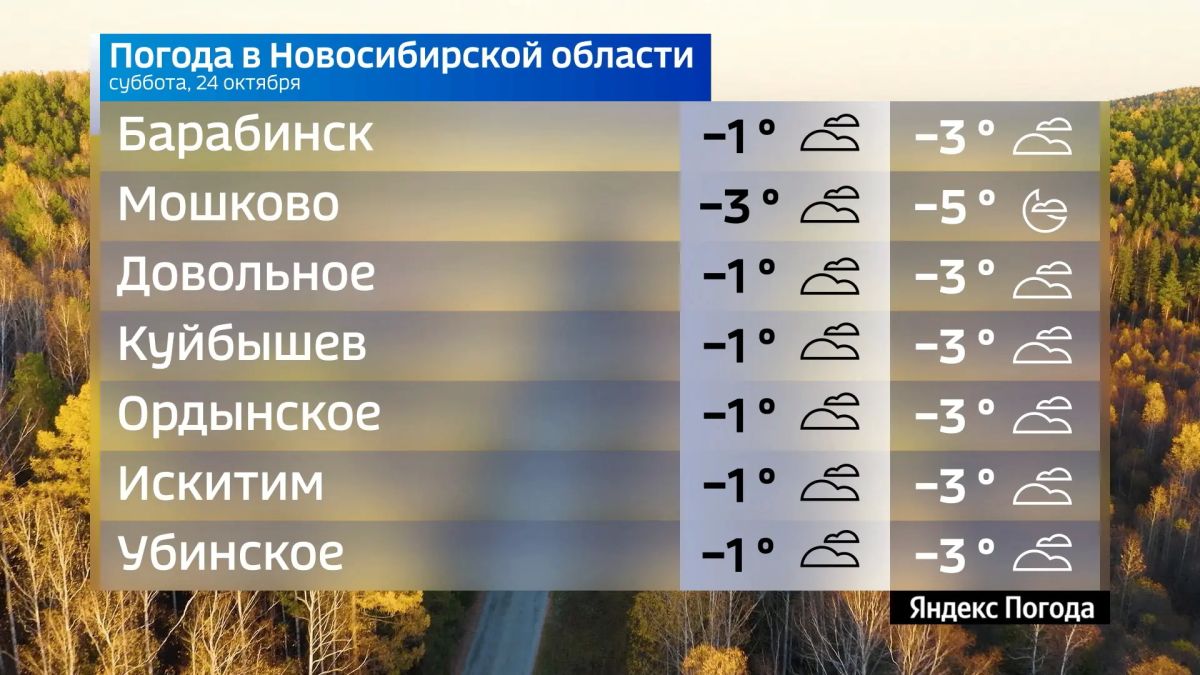 Прогноз погоды на 24 октября 2026 года в Новосибирской области Прогноз погоды на 24 октября 2026 года в Новосибирской области